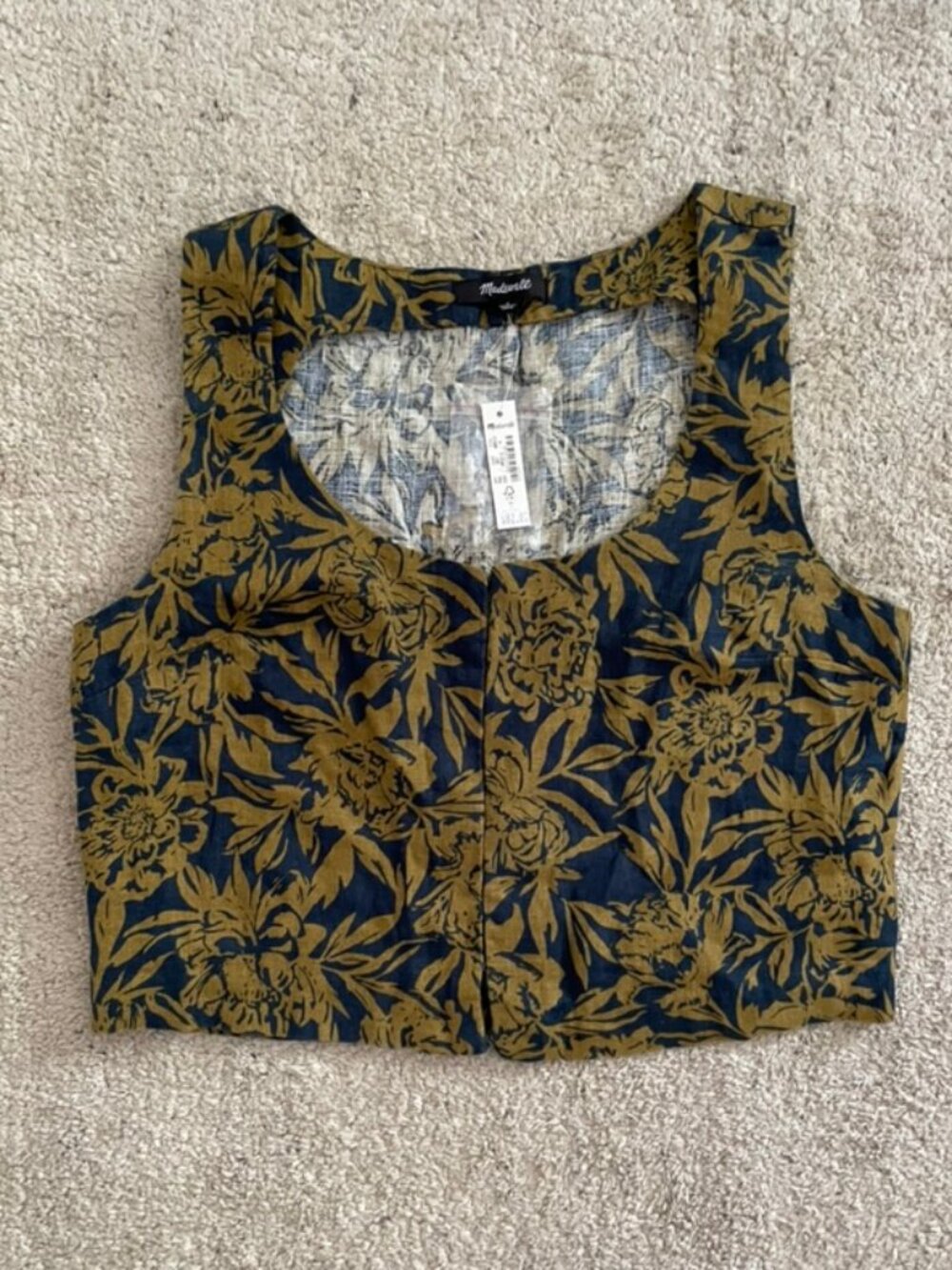Madewell Scoopneck Crop Tank 100% Linen Size 4 Floral Print NWT - Picture 5 of 13